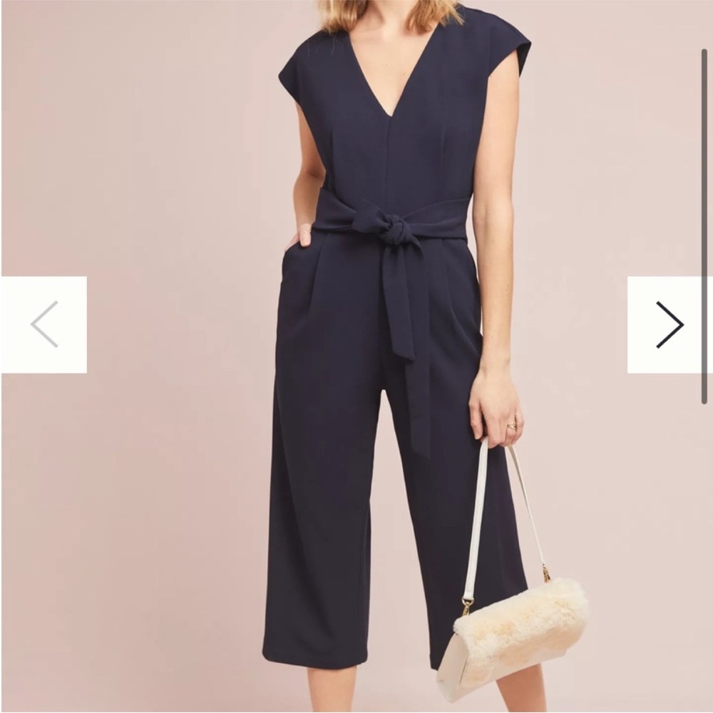 Ett:twa by Anthropologie Sedona Black V-Neck Bow Jumpsuit size small